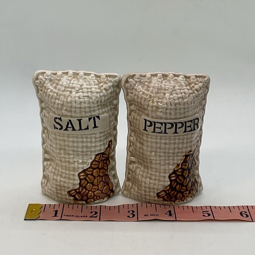 Vintage Burlap Coffee Sack Ceramic Salt and Pepper Shakers
